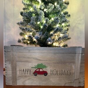 RAE DUNN Christmas Festive Wooden Holiday Box with Red Car Design HAPPY HOLIDAYS